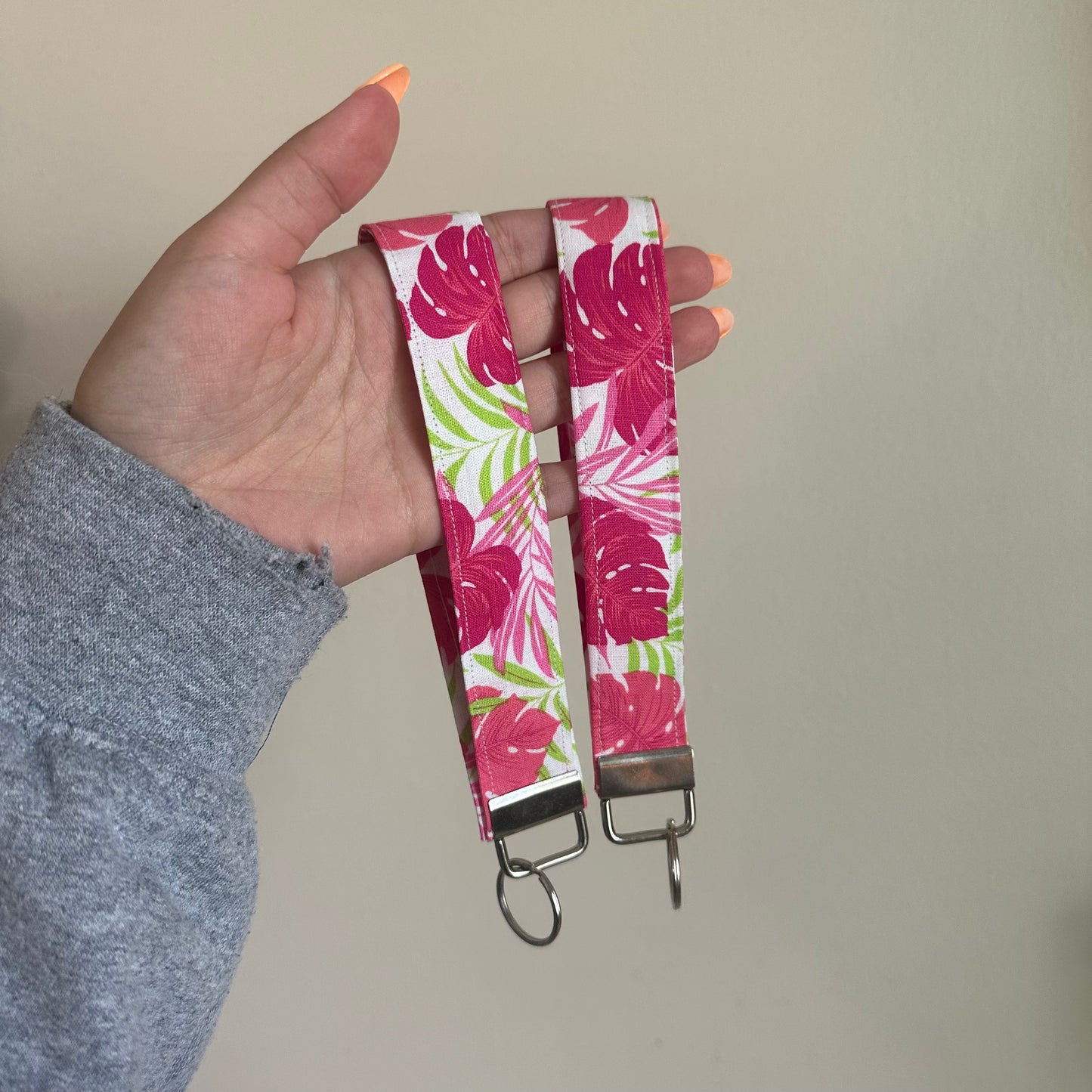 Pink Palm Leaf Wristlet Keychain