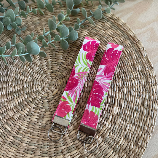 Pink Palm Leaf Wristlet Keychain