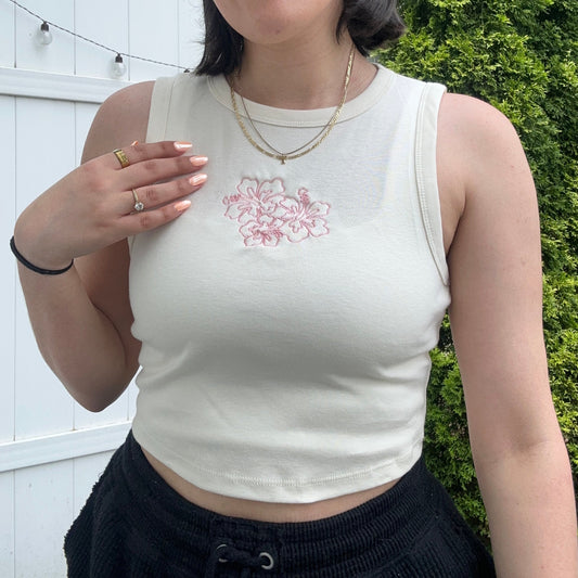 Embroidered Hibiscus Tank Top