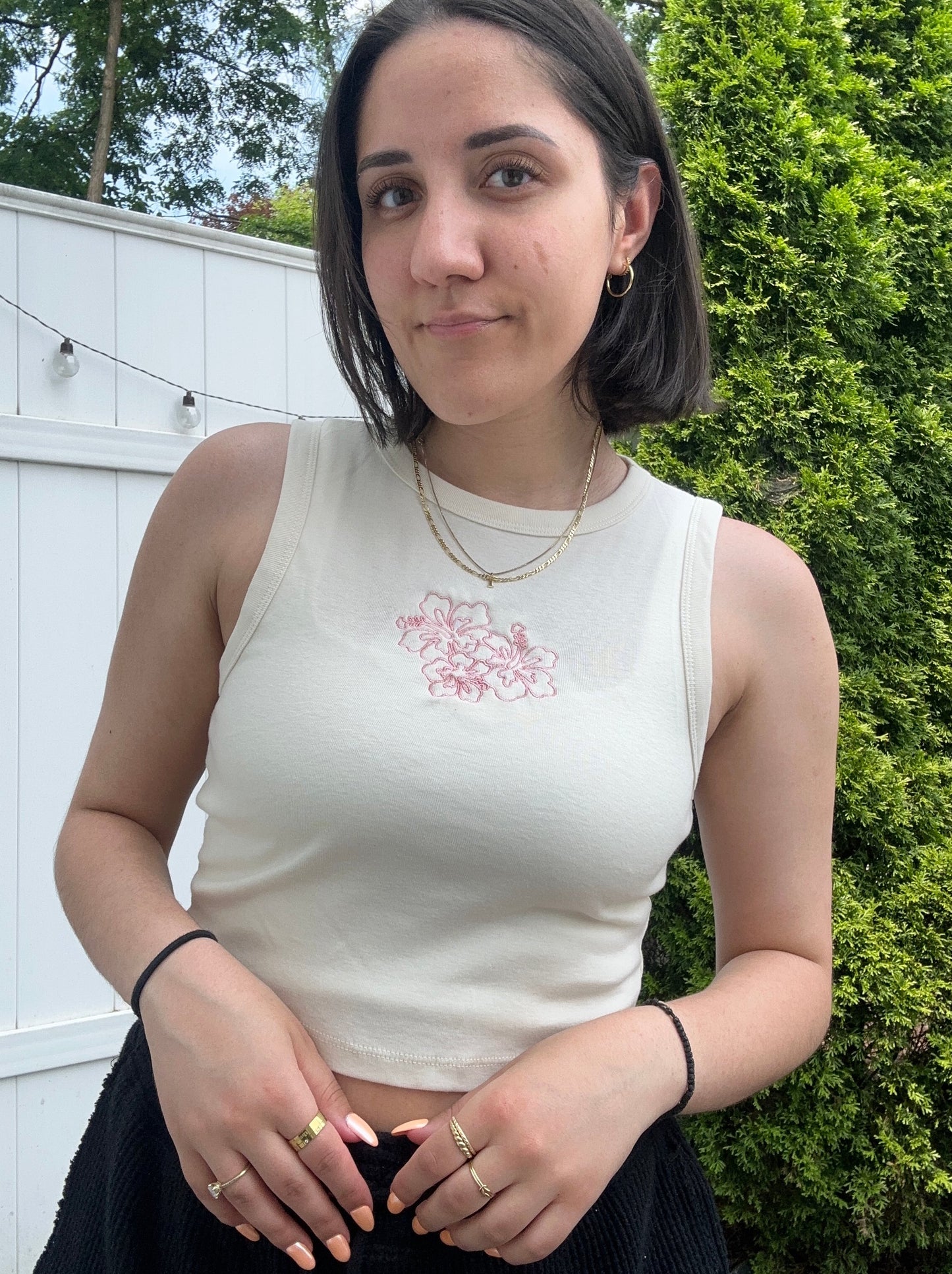 Embroidered Hibiscus Tank Top