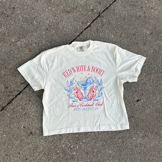 Red, White & Boozy Boxy Crop T-Shirt