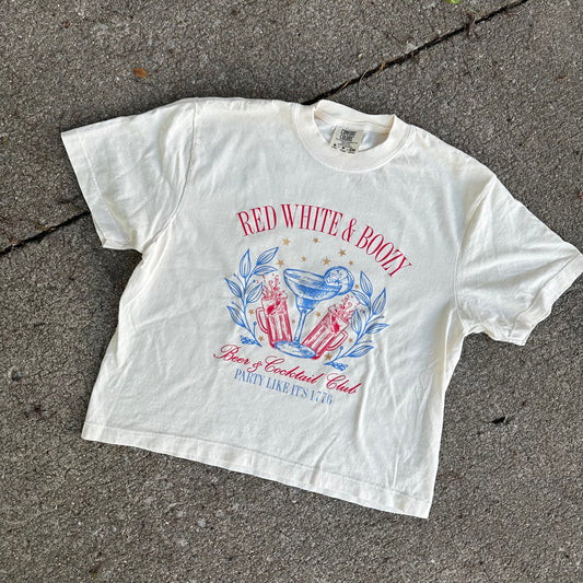 Red, White & Boozy Boxy Crop T-Shirt